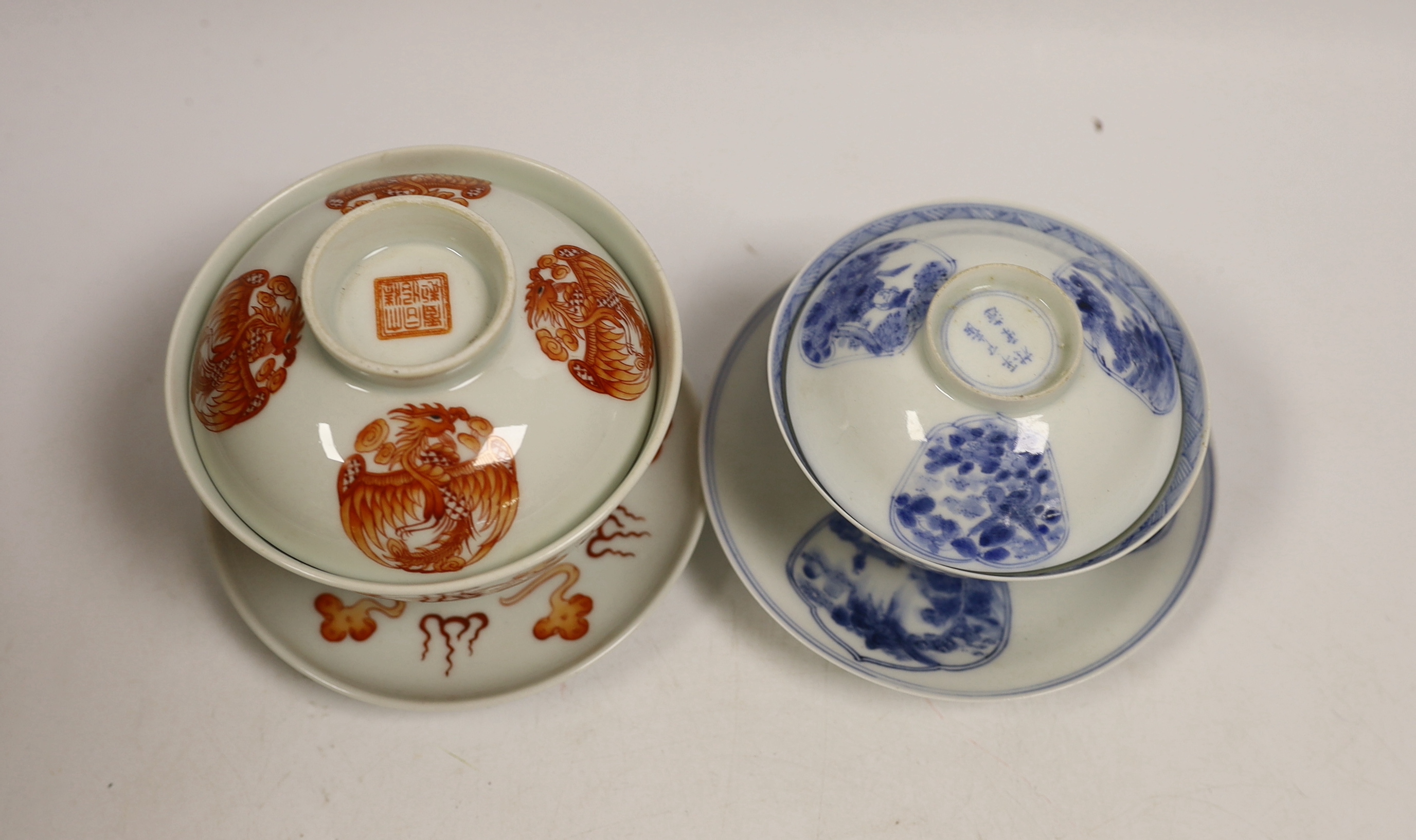 Two Chinese teabowls, covers and stands